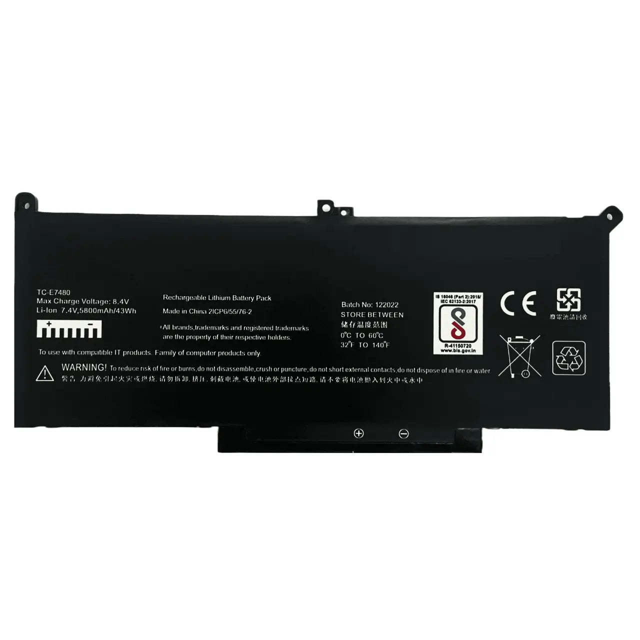 Compatible Laptop Battery for Dell E7480 - F3YGT, MYJ96, DM3WC, Latitude E7280, E7380 Laptops (5800mAh, 4-Cell)