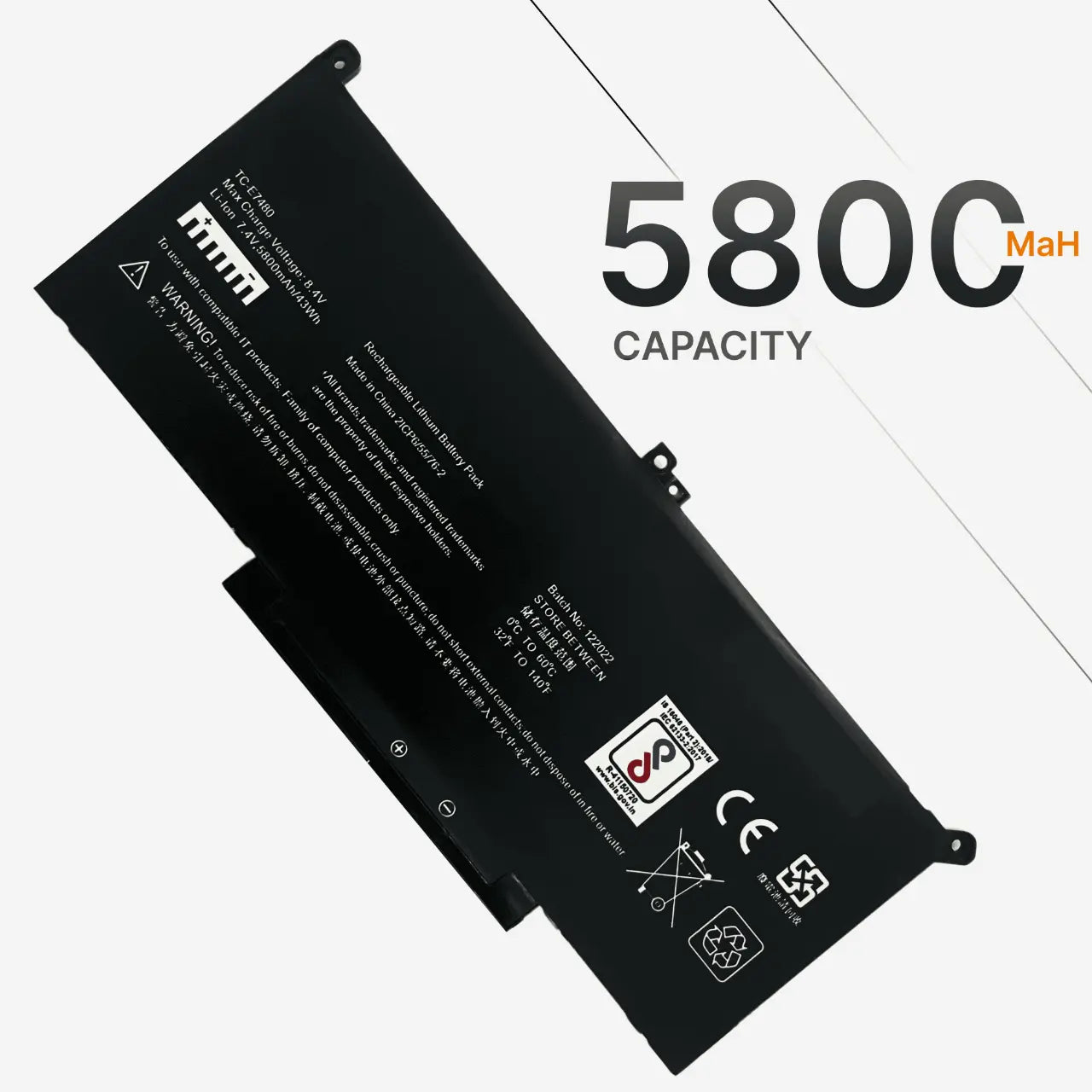 Compatible Laptop Battery for Dell E7480 - F3YGT, MYJ96, DM3WC, Latitude E7280, E7380 Laptops (5800mAh, 4-Cell)