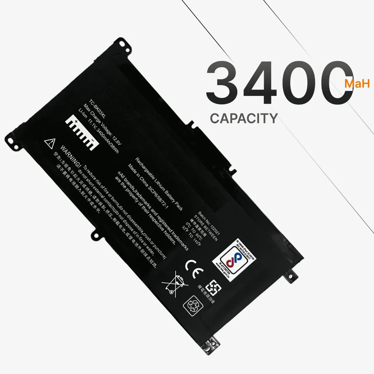 Compatible Laptop Battery for HP BK03XL - HSTNN-LB7S, Pavilion X360 14-BA000NB Laptops (3400mAh, 3-Cell)