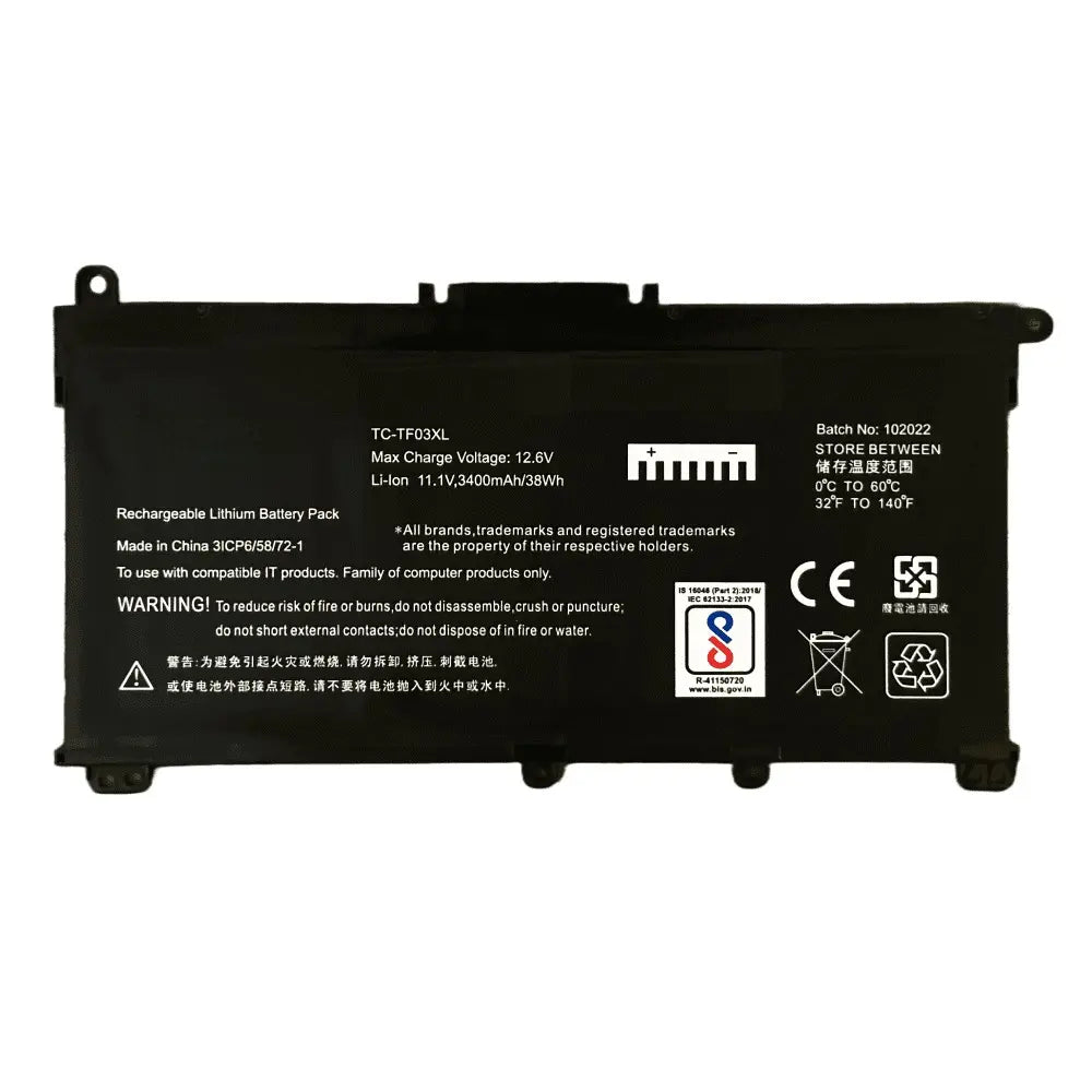 Compatible Laptop Battery for HP TF03XL - Pavilion 14-BF, 14-BK, Pavilion X360, 14-CD, 15-DA, 15-CC Laptops (3400mAh, 3-Cell)