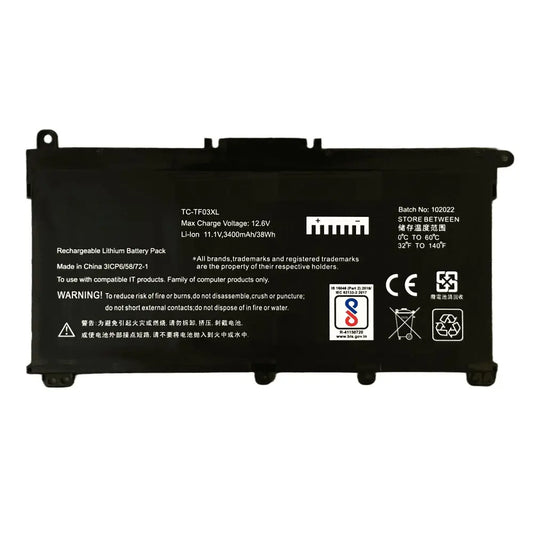 Compatible Laptop Battery for HP TF03XL - Pavilion 14-BF, 14-BK, Pavilion X360, 14-CD, 15-DA, 15-CC Laptops (3400mAh, 3-Cell)