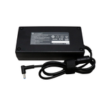 Black power adapter with a cable on a white background