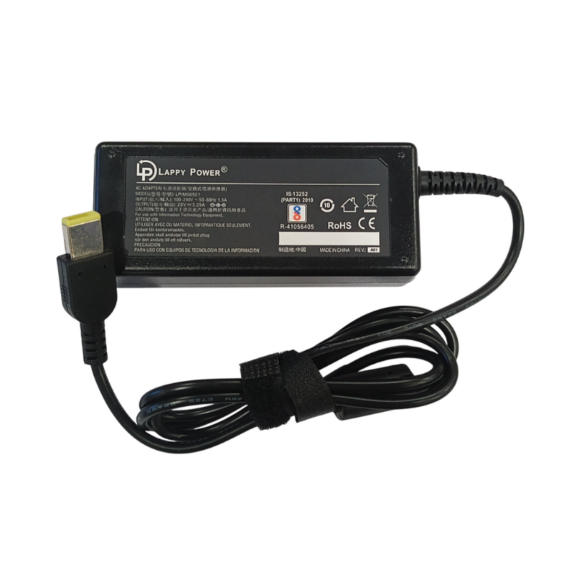 Laptop Adapter compatible for LENOVO (65W 3.25A 20V) Slim Tip Yellow USB Pin