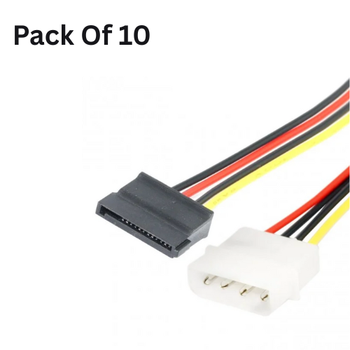 Molex to SATA Cable - 15 Pin SATA to 4 Pin Molex Power Adapter Cable Cord (Pack of 10)