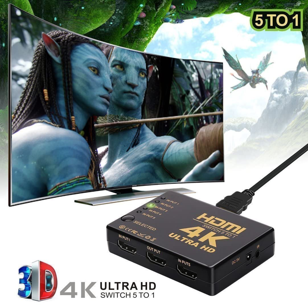 4K HDTV Switcher (5X1) 5 Input 1 Output Include PIP IR Remote Supports 4K Full HD 1080p