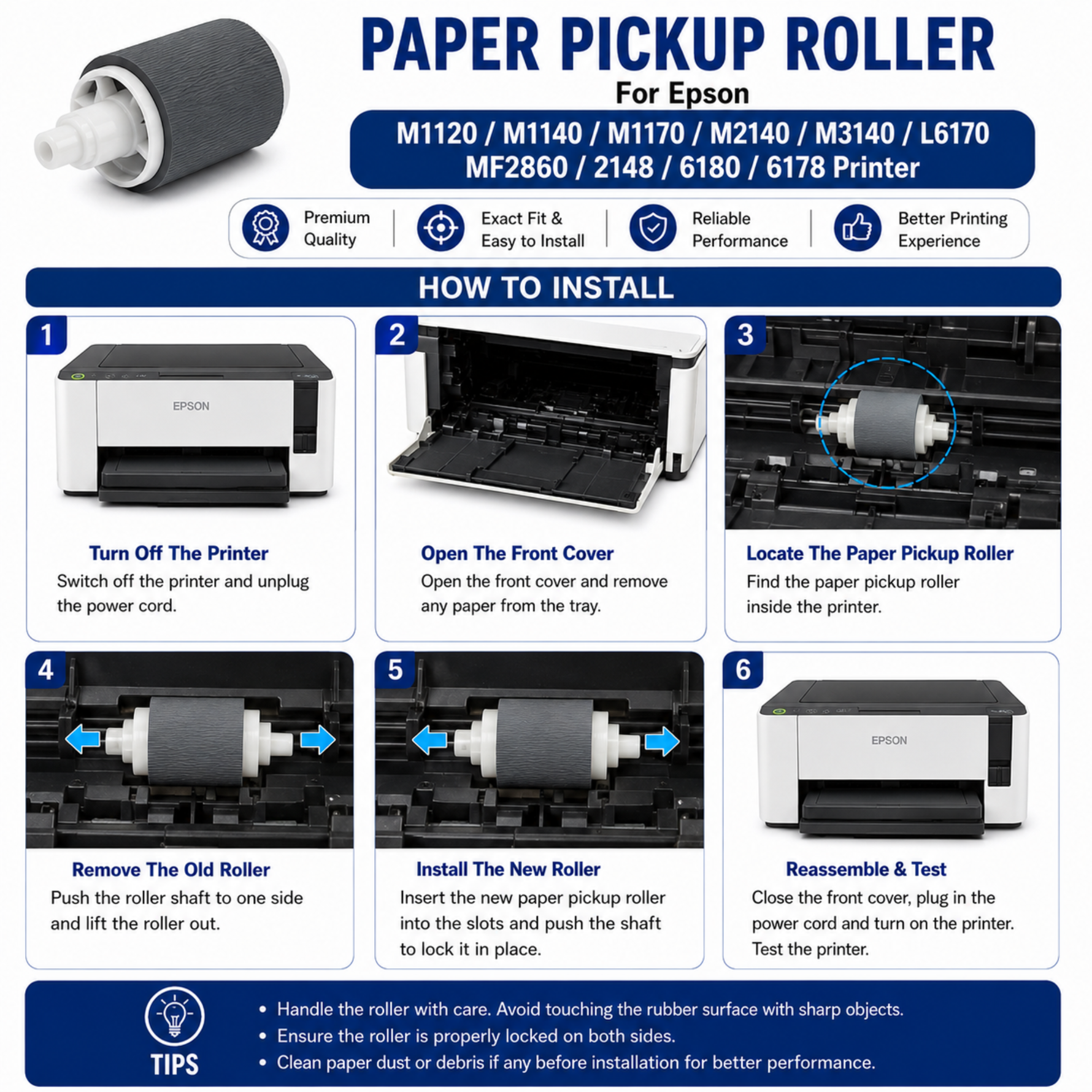Paper Pickup Roller For Epson M1120 M1140 M1170 M2140 M3140 L6170 MF2860 2148 6180 6178 Printer