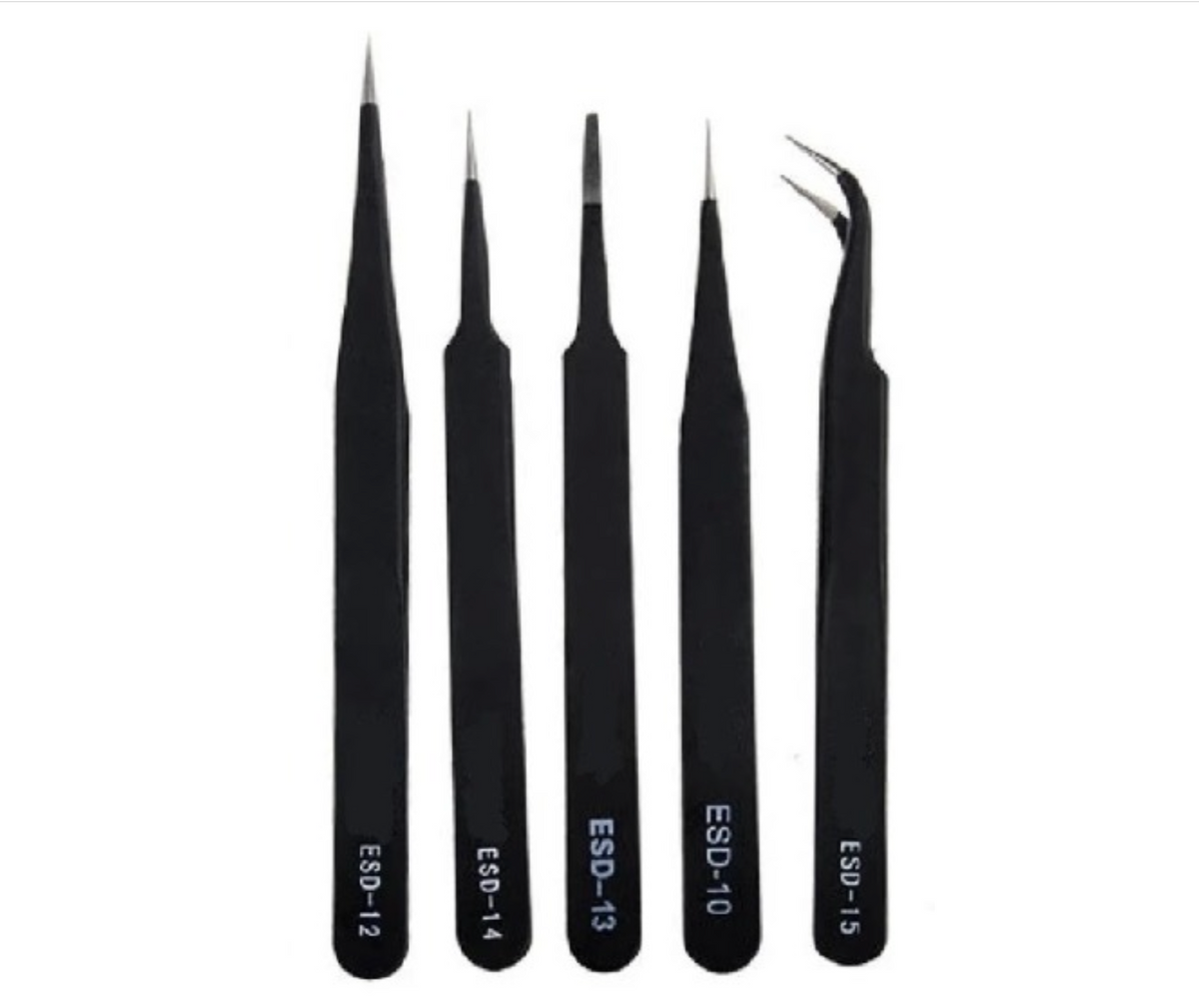TE-A042 Straight and Curved Tips Tweezers Set of 5 Pcs