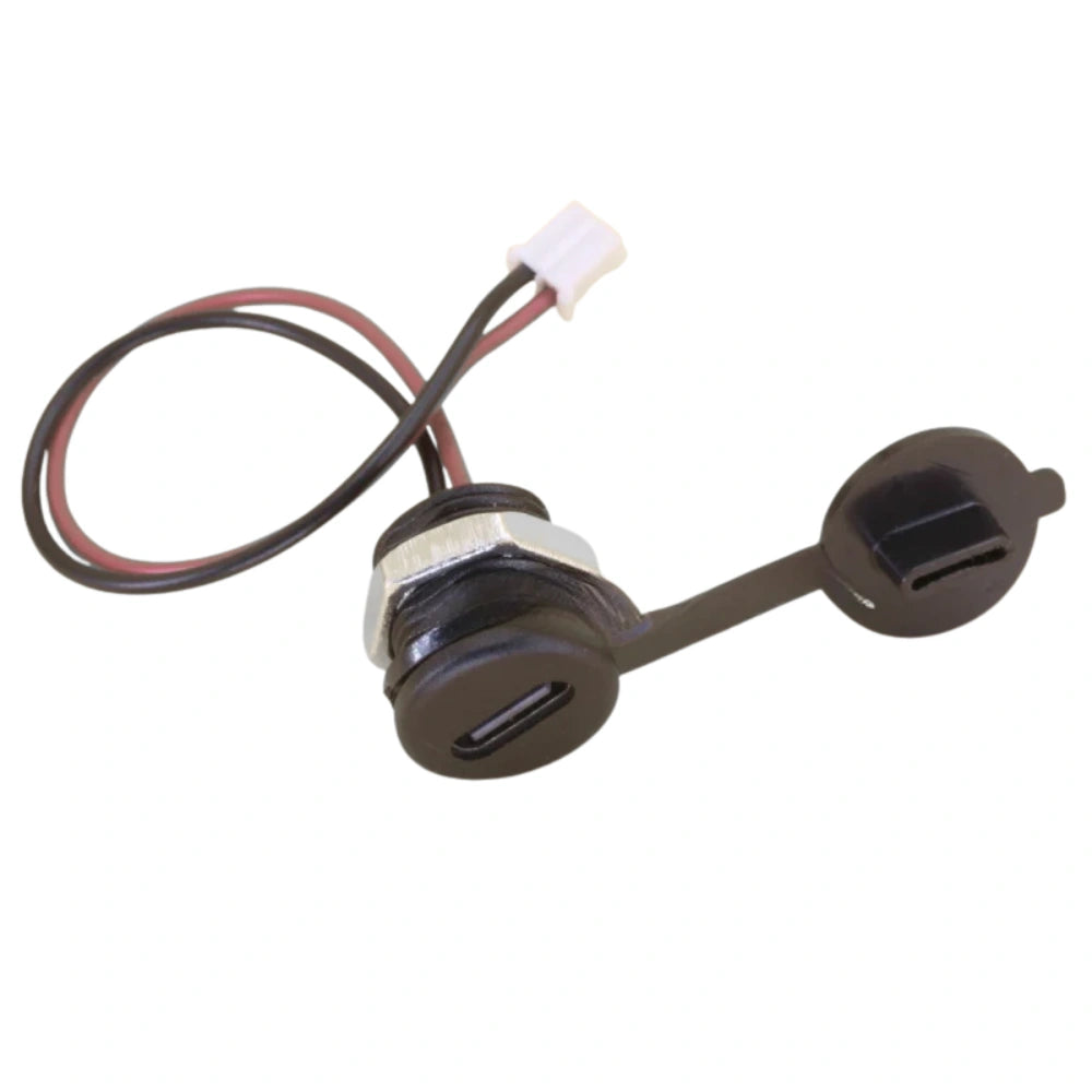 USB Type-C 2 wire panel mount round with nut and dust cap for power only