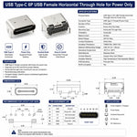 USB Type-C 6P USB Female Horizontal Through Hole for Power Only