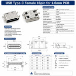 USB Type-C Female 16pin for 1.6mm PCB