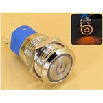 Metal Switch 16mm - Push to ON/OFF Latch - IP65 - Indicator 3-6V DC Yellow Ring+Power