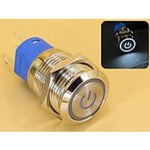 Metal Switch 16mm - Push to ON/OFF Latch - IP65 - Indicator 220V AC White Ring+Power