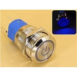 Metal Switch 16mm - Push to ON/OFF Latch - IP65 - Indicator 3-6V DC Blue Ring+Power