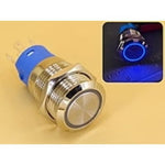 Metal Switch 16mm - Push to ON/OFF Latch - IP65 - Indicator 3-6V DC Blue Ring