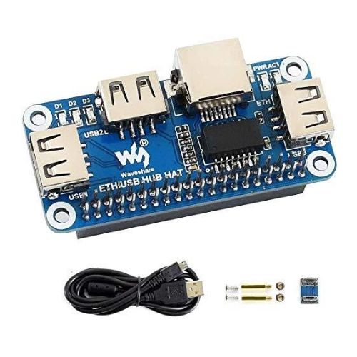 Ethernet / USB HUB HAT for Raspberry Pi, 1x RJ45, 3x USB
