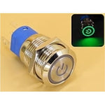 Metal Switch 16mm - Push to ON/OFF Latch - IP65 - Indicator 220V AC Green Ring+Power