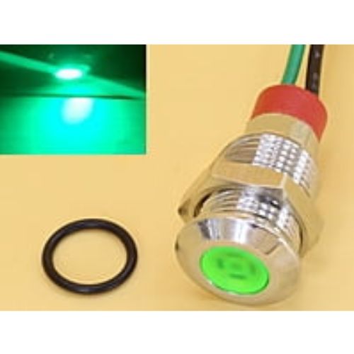 Green 10mm 12-24V DC Panel Mount Indicator LED with 15cm wire