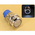 Metal Switch 16mm - Push to ON/OFF Latch - IP65 - Indicator 3-6V DC White Ring