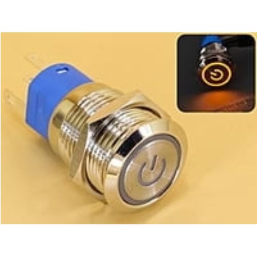 Metal Switch 16mm - Push to ON/OFF Latch - IP65 - Indicator 220V AC Yellow Ring+Power