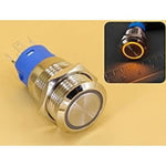 Metal Switch 16mm - Push to ON/OFF Latch - IP65 - Indicator 3-6V DC Yellow Ring
