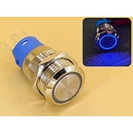 Metal Switch 16mm - Push to ON/OFF Latch - IP65 - Indicator 220V AC Blue Ring