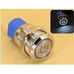 Metal Switch 16mm - Push to ON/OFF Latch - IP65 - Indicator 3-6V DC White Ring+Power