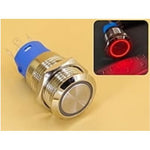 Metal Switch 16mm - Push to ON/OFF Latch - IP65 - Indicator 220V AC Red Ring