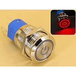Metal Switch 16mm - Push to ON/OFF Latch - IP65 - Indicator 3-6V DC Red Ring+Power