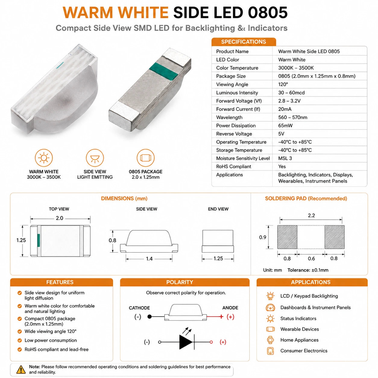 Warm White Side LED 0805