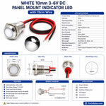 White 10mm 3-6V DC Panel Mount Indicator LED with 15cm wire