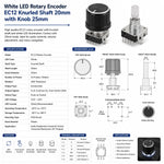White LED Rotary Encoder EC12 Knurled Shaft 20mm with Knob 25mm