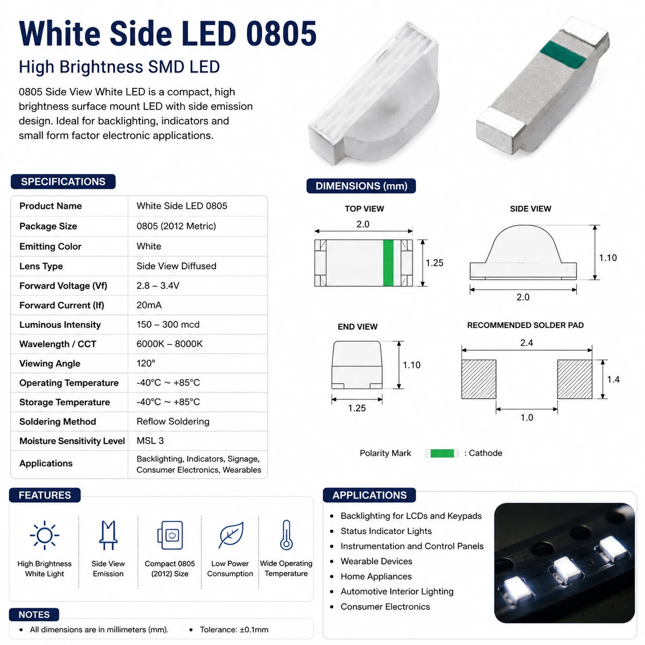 White Side LED 0805