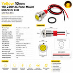 Yellow 10mm 110-220V AC Panel Mount Indicator LED with 15cm wire