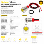Yellow 10mm 12-24V DC Panel Mount Indicator LED with 15cm wire