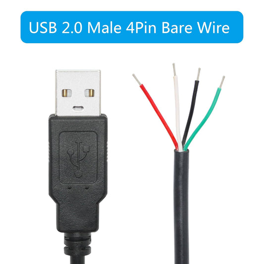 USB A Male 4 Pin Bare Wire 1.4m, 5V/2A USB 4 Pin Pigtail Open End replacement cable for Keyboards & mouse