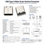 USB Type-C Male 16 pin Vertical Connector