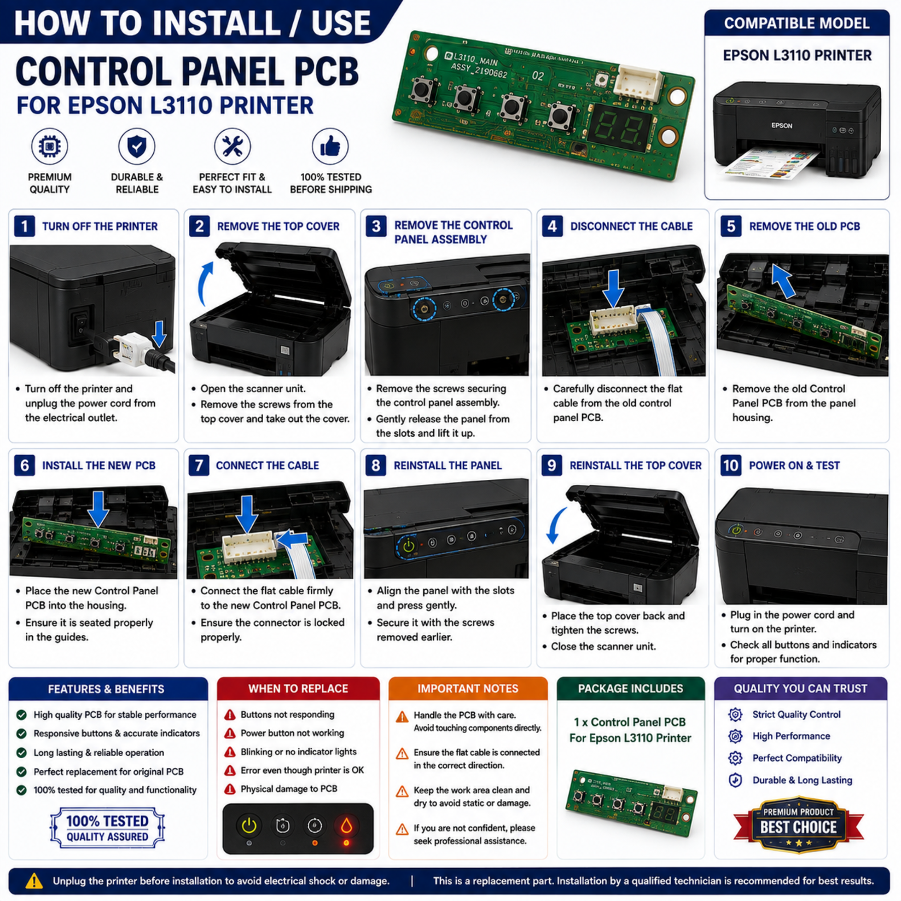 Control Panel PCB For Epson L3110 Printer