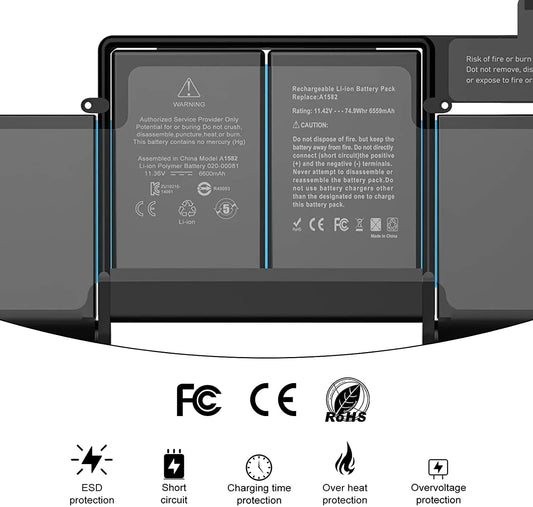 Compatible Laptop Battery for Apple A1502, A1582 - MacBook Pro 13.3 inch Retina Series Laptops (6600mAh, 6-Cell)