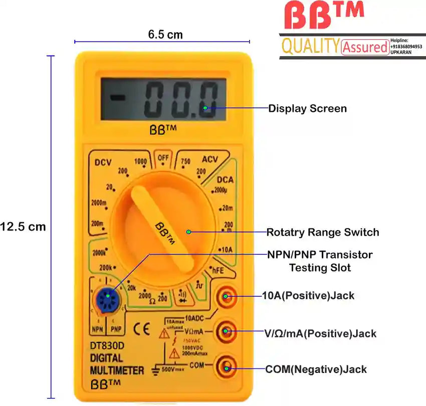 Digital Multimeter D830 for Voltage, Current, and Resistance Measurement