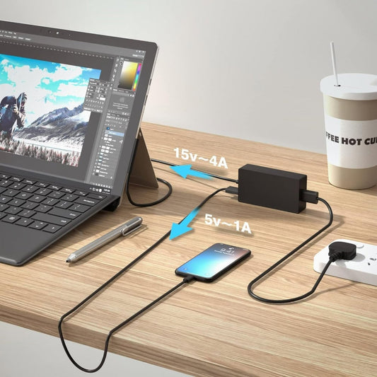 Laptop adapter for Compatible Microsoft 65W Laptop Charger for Surface Pro 3/4/5/6/7/8/9/X, Surface Laptop 1/2/3 Surface Go 1/2 Surface Book 1/2, 15V, 4A, surface connector.