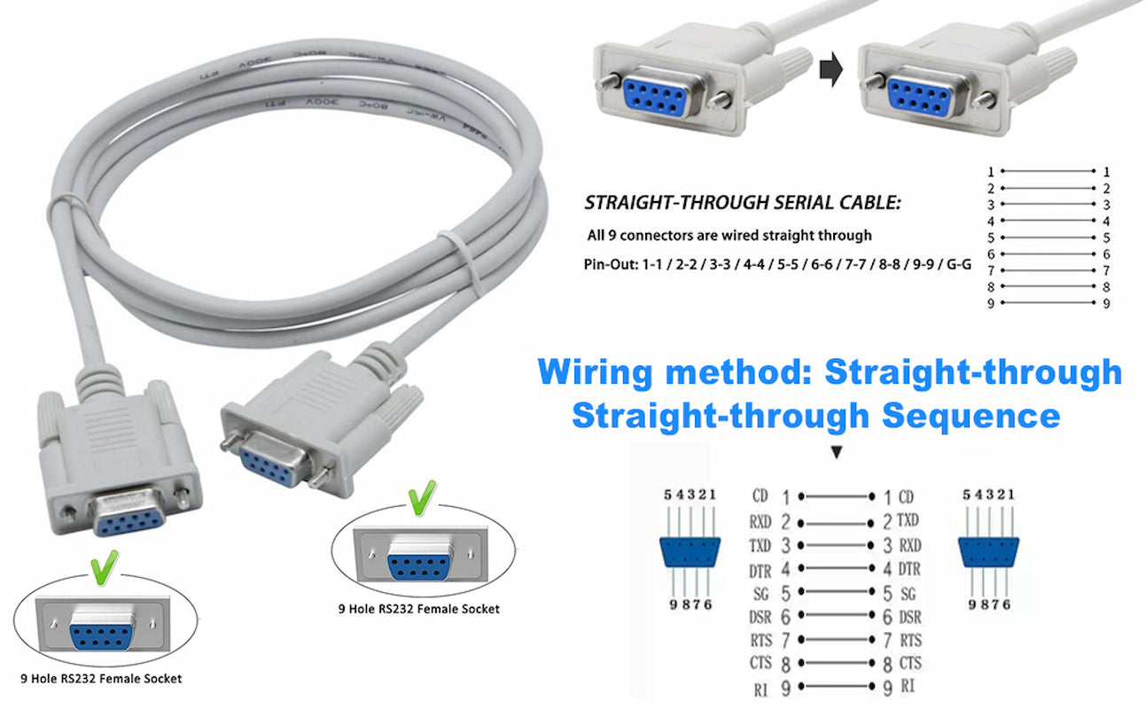 DB9 RS232 9Pin Serial Cable Female to Female Crossover 1.5M D-Sub Cable