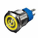 Metal Switch 16mm - Push to ON/OFF Latch - IP65 - Indicator 3-6V DC Yellow Ring+Power