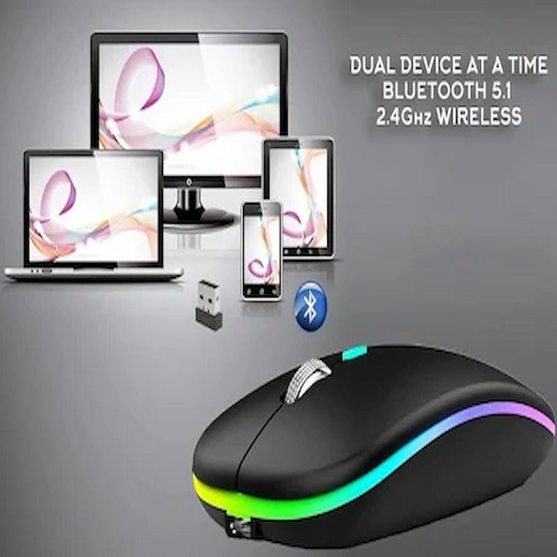 Wireless Bluetooth RGB Mouse Rechargeable Ultra Silent Slim With LED Backlight