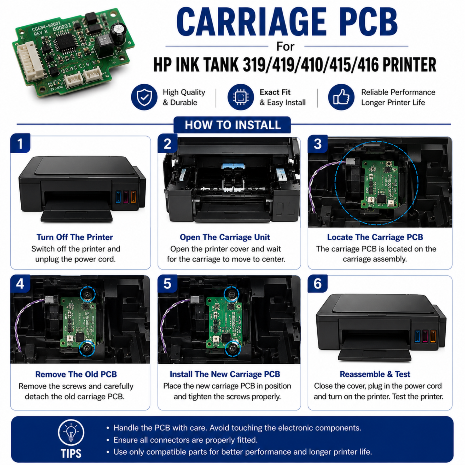 Carriage PCB For HP Ink Tank 319/419/410/415/416 Printer