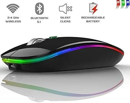 Wireless Bluetooth RGB Mouse Rechargeable Ultra Silent Slim With LED Backlight