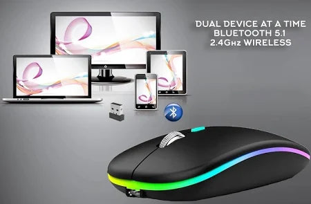 Wireless Bluetooth RGB Mouse Rechargeable Ultra Silent Slim With LED Backlight